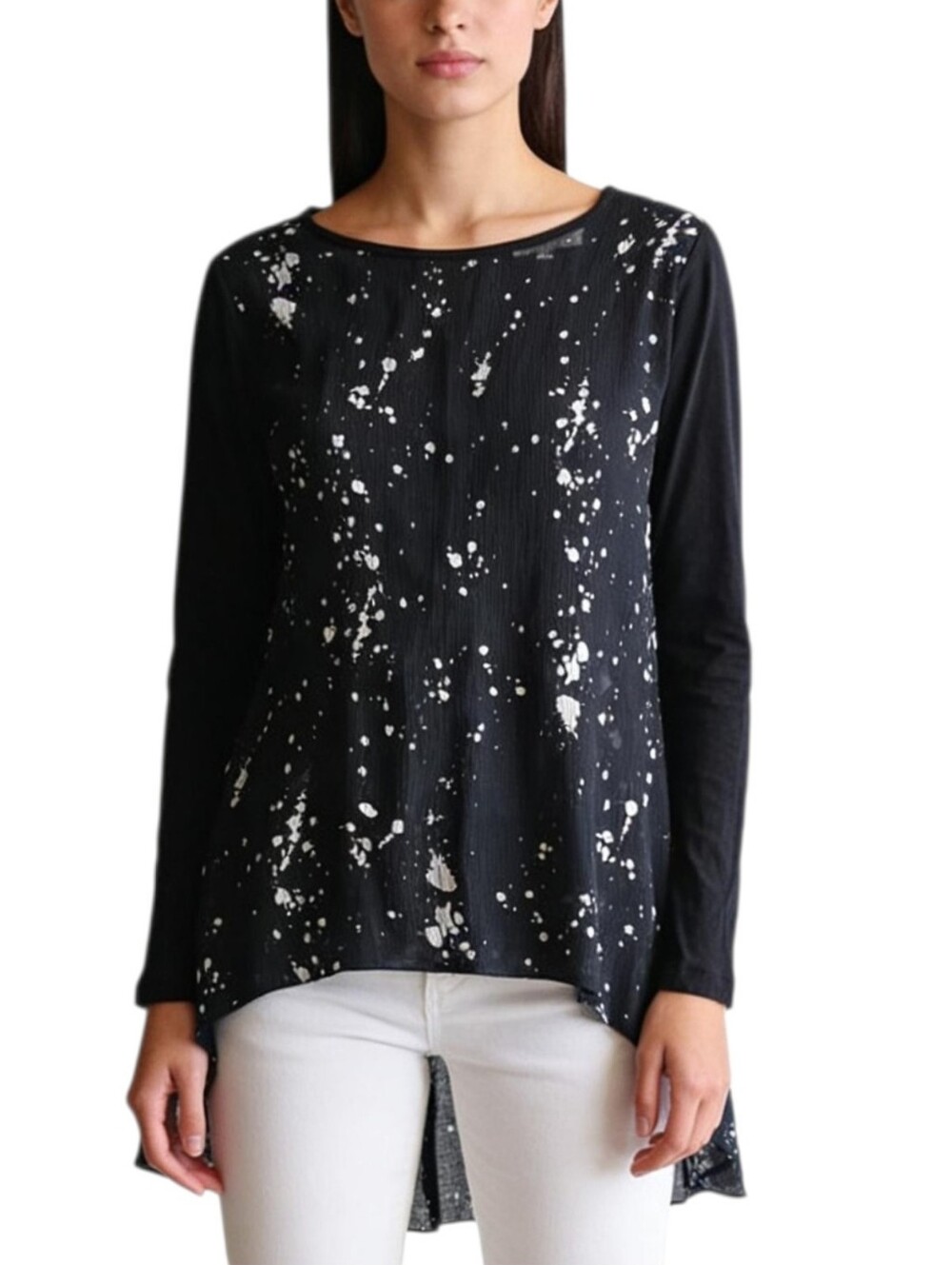 TURO by VINCE CAMUTO Women's Top Tunic Black Cream Sheer Knit Combo SMALL